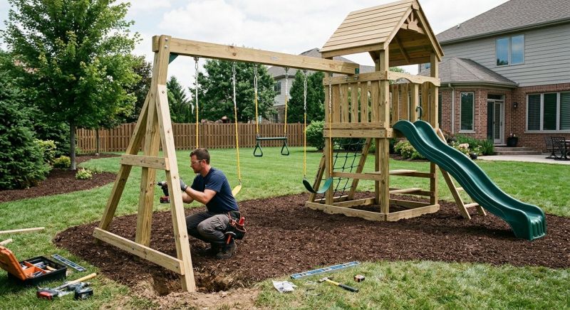 Wooden Swing Set Installation in Kansas City, MO
