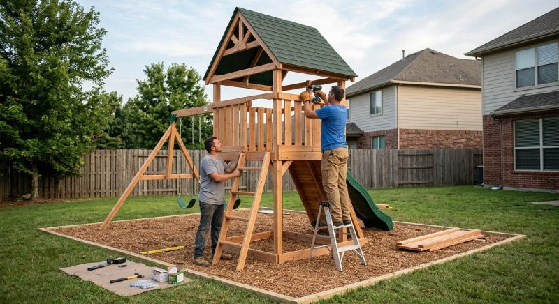Wooden Swing Set Installation in Denver County, CO